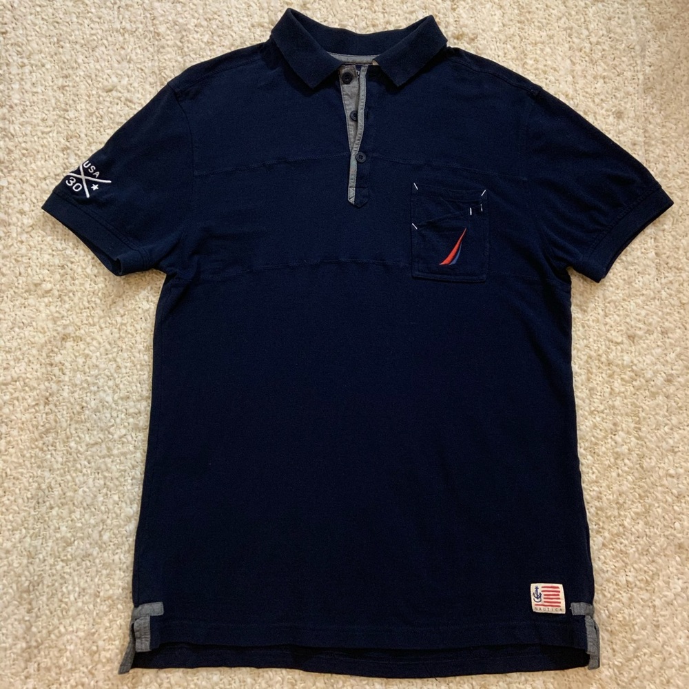 Nautica A Bit Trimmer Navy Blue Polo Shirt Large L